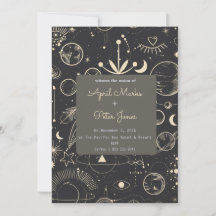 Convite de Casamento Fases da Lua Celestial Preto