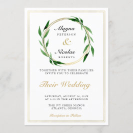 Convite De Casamento Faux Ouro Wreath