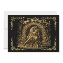 Convite de Casamento Feliz Preto e Dourado Elegant