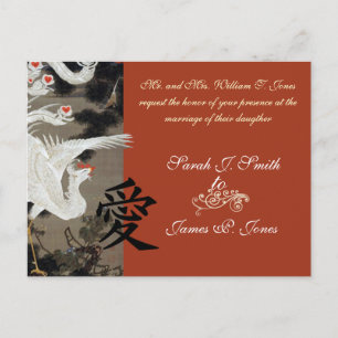 Convite de Casamento Fênix Branca Kanji Para Amor