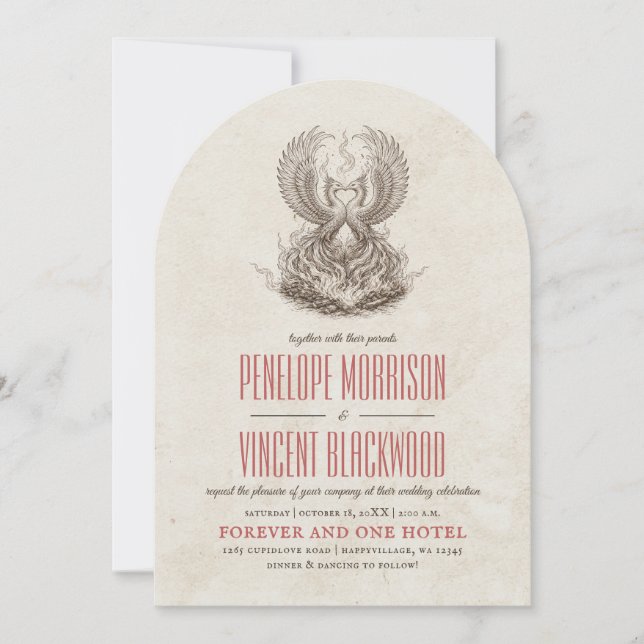 Convite de Casamento Fenix Ressurgindo Vintage (Frente)
