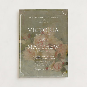 Convite de Casamento Fine Art Vintage Rosas Cor-de