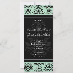Convite de casamento fino de Mint e Black Damask