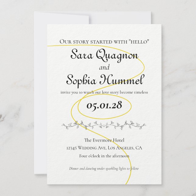 Convite de Casamento Fio Simples de Ouro (Frente)