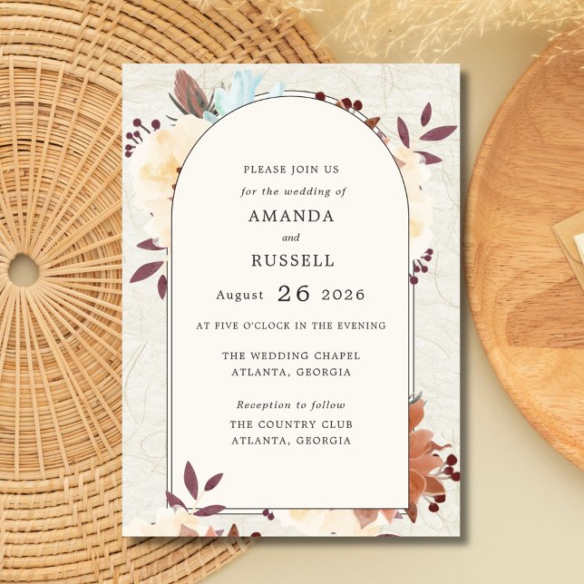 Convite De Casamento Físico Botânico (Fall Botanical Floral Wedding Invitations)