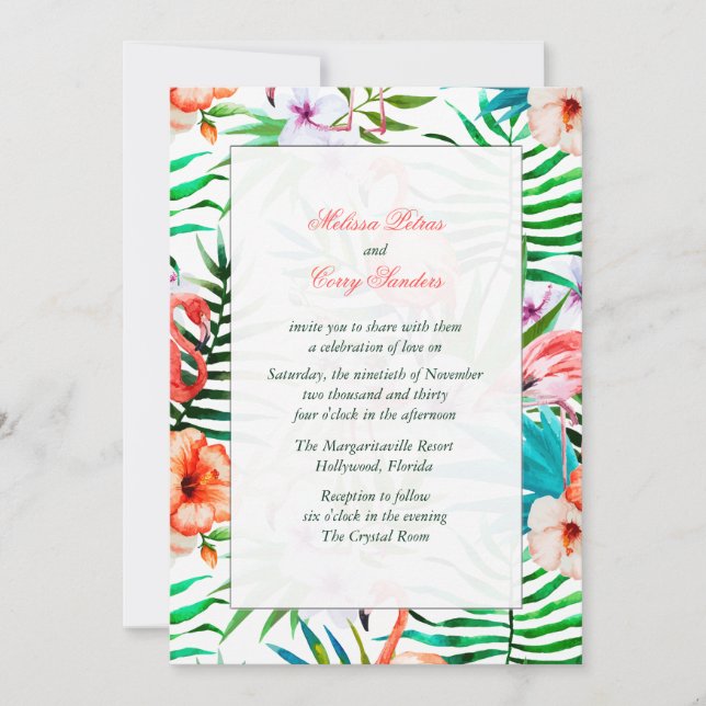Convite de Casamento Flamingo Aquarela (Frente)