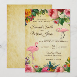 Convite de Casamento Flamingo Floral Vintage Elega
