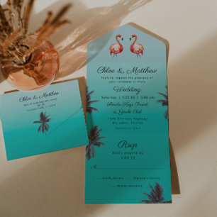 Convite de Casamento Flamingos Tropical Beach All