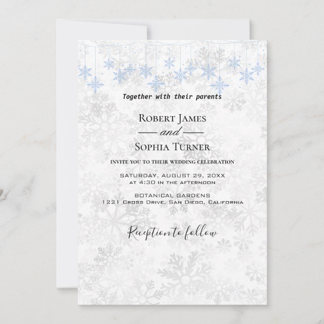Convite de Casamento Floco de Neve de Inverno (Frente)