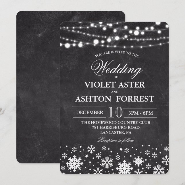 Convite de Casamento Floco de Neve de Inverno (Frente/Verso)