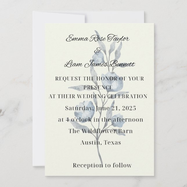 Convite de Casamento Flor Azul Chinoiserie (Frente)