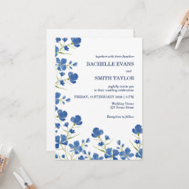 Convite de Casamento Flor Azul Desbotada