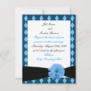 Convite de Casamento Flor Azul Fita Preta