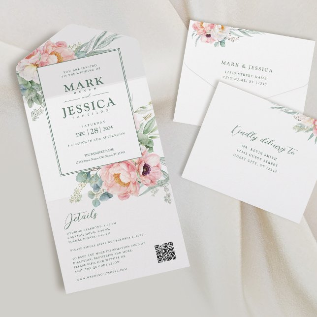 Convite de Casamento Flor Branca Rosa (Criador carregado)