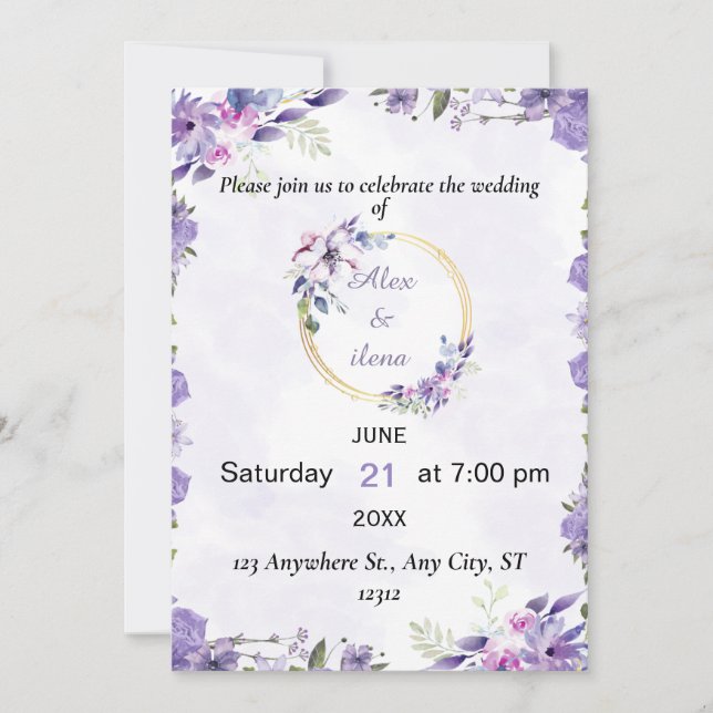 Convite de Casamento Flor de Aquarela Estética Dou (Frente)