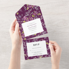 Convite de Casamento Flor de Aquarela Roxa Moderna