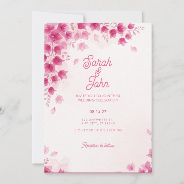 Convite de Casamento Flor de Bougainvilleia Magent (Frente)