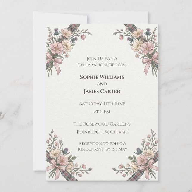 Convite de Casamento Flor de Campo Rosa (Frente)