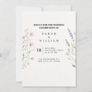 Convite de Casamento Flor de Campo Rosa Lavanda Pa
