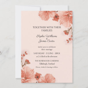 Convite de Casamento Flor de Coral Rosado