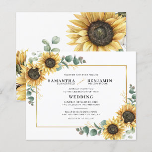Convite de Casamento Flor de Girassol Eucalipto