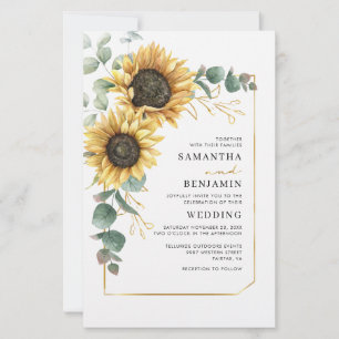 Convite de Casamento Flor de Girassol Eucalipto