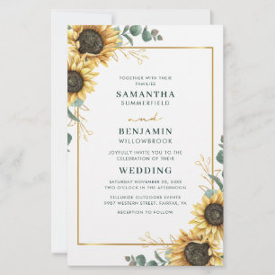 Convite de Casamento Flor de Girassol Eucalipto Fl
