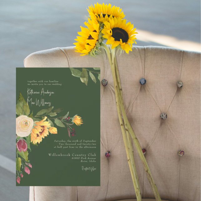Convite de Casamento Flor de Girassol Verde Flores (Criador carregado)