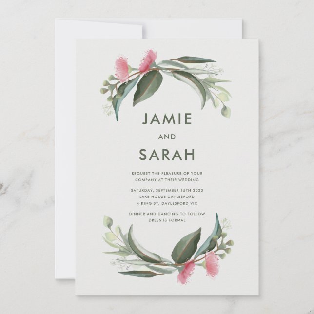 Convite de Casamento Flor de Goma Nativa Australia (Frente)