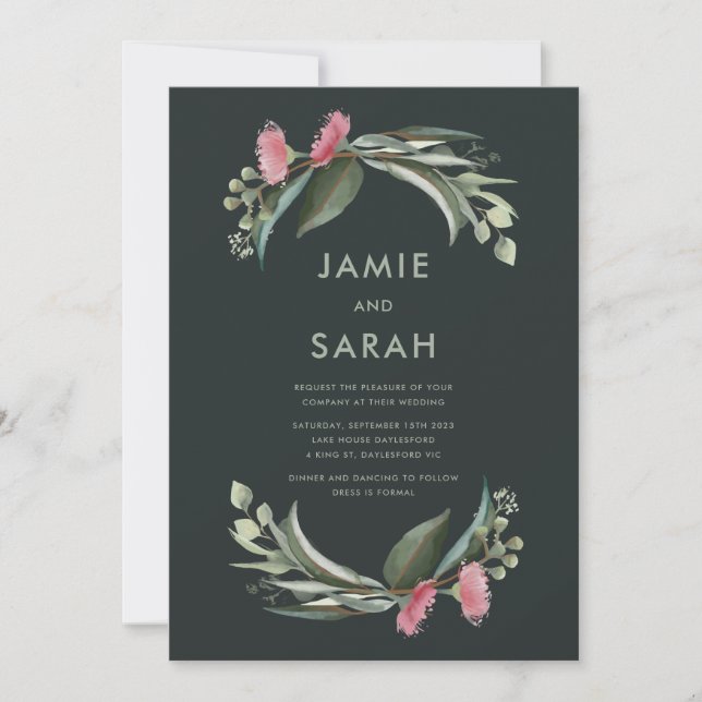 Convite de Casamento Flor de Goma Nativa Australia (Frente)