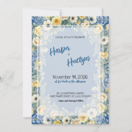 Convite de Casamento Flor de Índigo e Amarelo