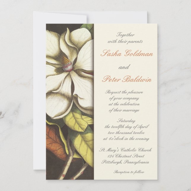 Convite de Casamento Flor de Magnólia (Frente)