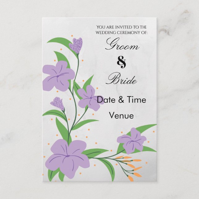 Convite de Casamento Flor de Pêssego Roxo Capricho (Frente)