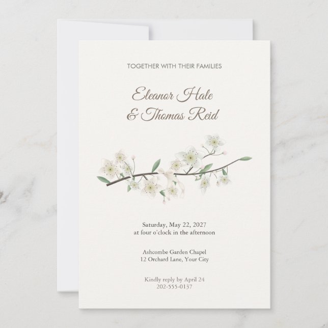 Convite de Casamento Flor de Renda Branca (Frente)