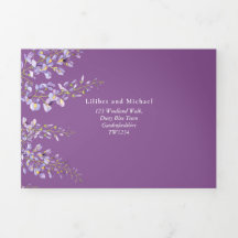 Convite de Casamento Flor de Wisteria Violeta 3em1