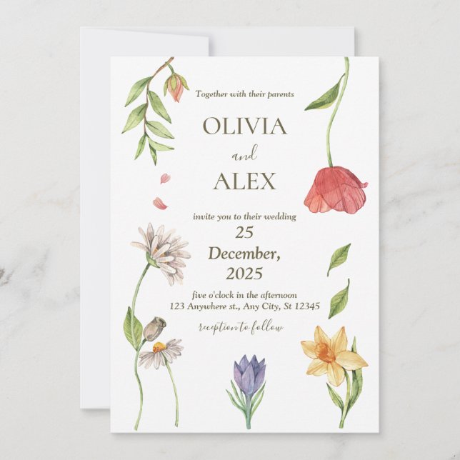 Convite de Casamento Flor Silvestre (Frente)