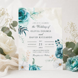 Convite de Casamento Flor Silvestre Azul-verde | J