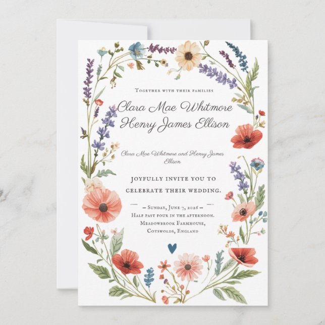 Convite de Casamento Flor Silvestre | Botânico Ele (Frente)