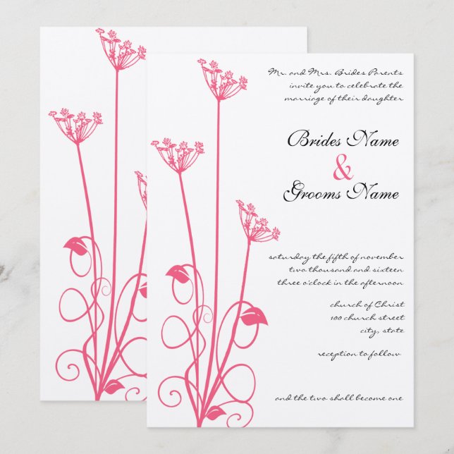 Convite de Casamento Flor Silvestre Rosa Cristã (Frente/Verso)