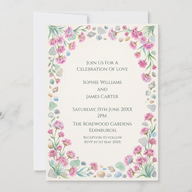 Convite de Casamento Flor Silvestre Roxa (Frente)