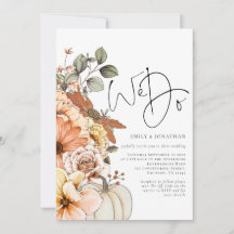 Convite de Casamento Florais Abóbora Outono QR Cod