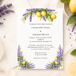 Convite de casamento florais lavanda limões