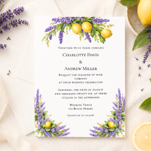 Convite de casamento florais lavanda limões