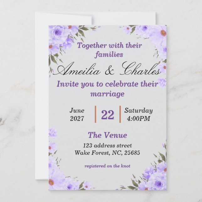 convite de casamento floral (Frente)