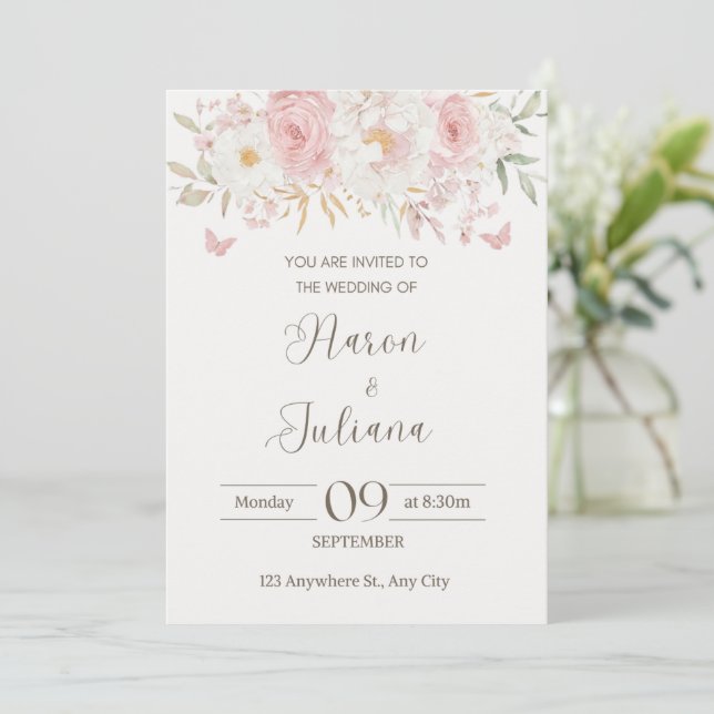 Convite de casamento floral (Em pé/Frente)