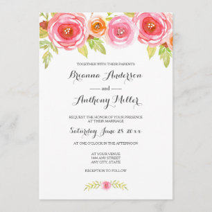 Convite de casamento floral 3605 da aguarela