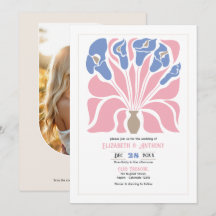Convite de Casamento Floral Abstrato Boho Rosa Pét