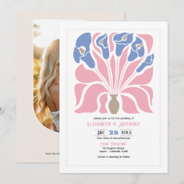 Convite de Casamento Floral Abstrato Boho Rosa Pét