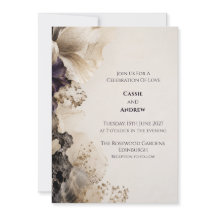 Convite de Casamento Floral Abstrato Roxo Mal-Humo