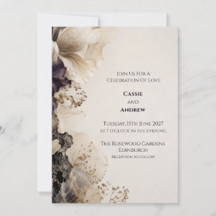 Convite de Casamento Floral Abstrato Roxo Mal-Humo